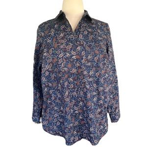 Croft & Barrow Button Down Blue Paisley Long Sleeve Shirt - Women’s 1X (18/20)